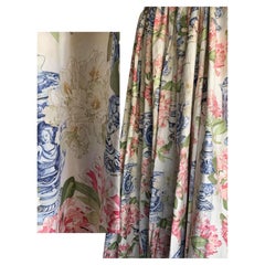 Pair of Manuel Canovas Retired "Bienaimee" White, Pink, Blue CHIC! Linen Drapes