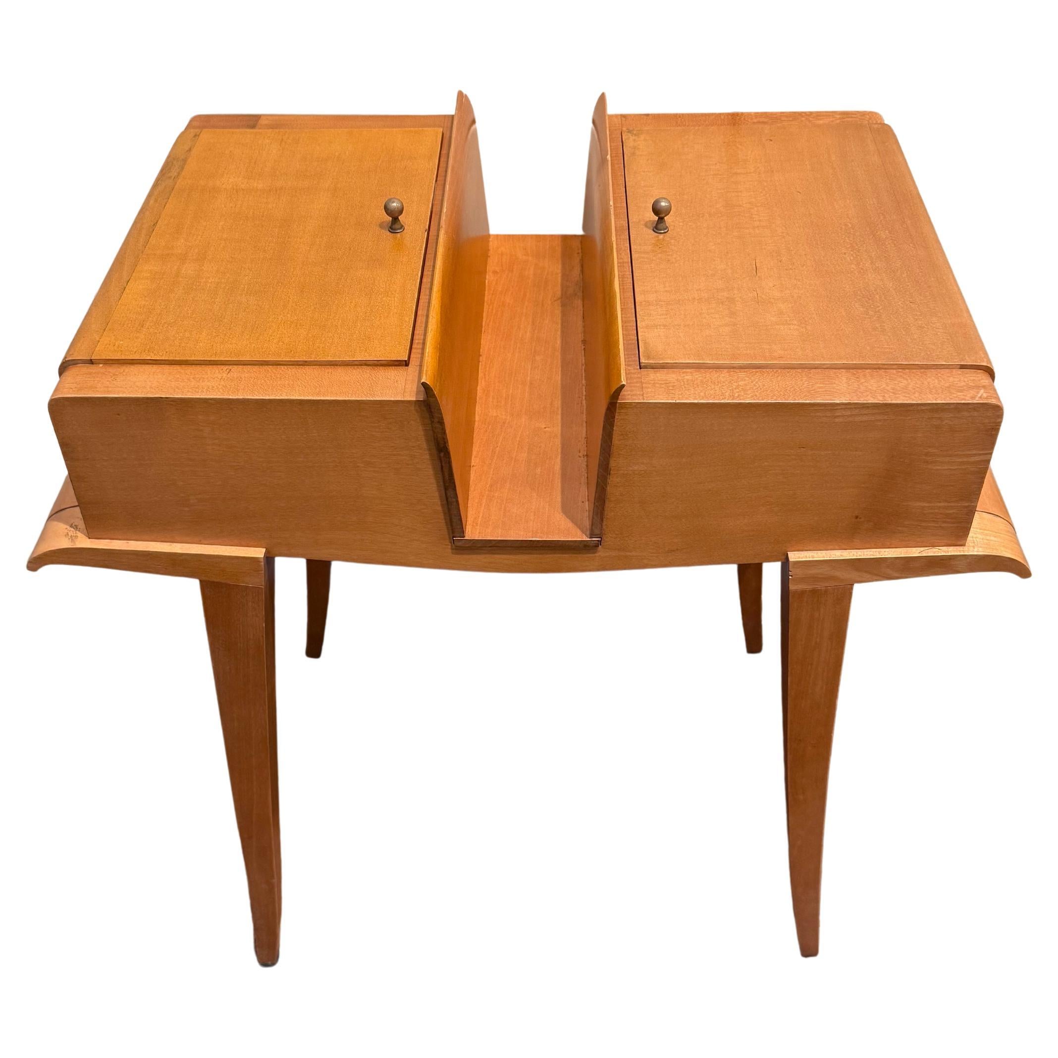 Pair of Maple Bedside Tables by Maxime Old, France (c. 1940) – Dual-Sided Openin