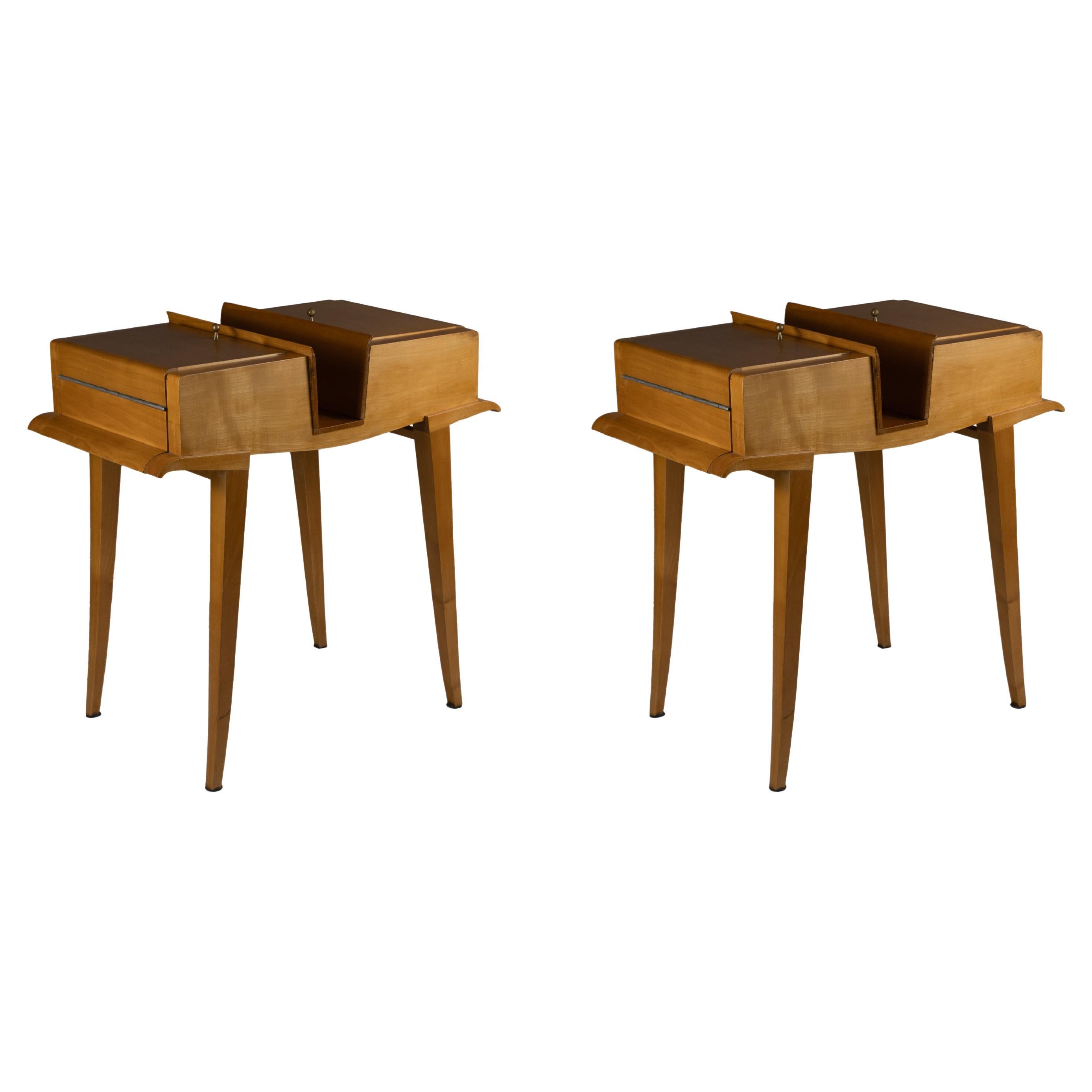 Coppia di comodini in acero di Maxime Old, Francia (c. 1940) - Apertura su due lati