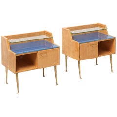 Pair of Maple Bedside Tables with Brass Feet, 1950s, Italy