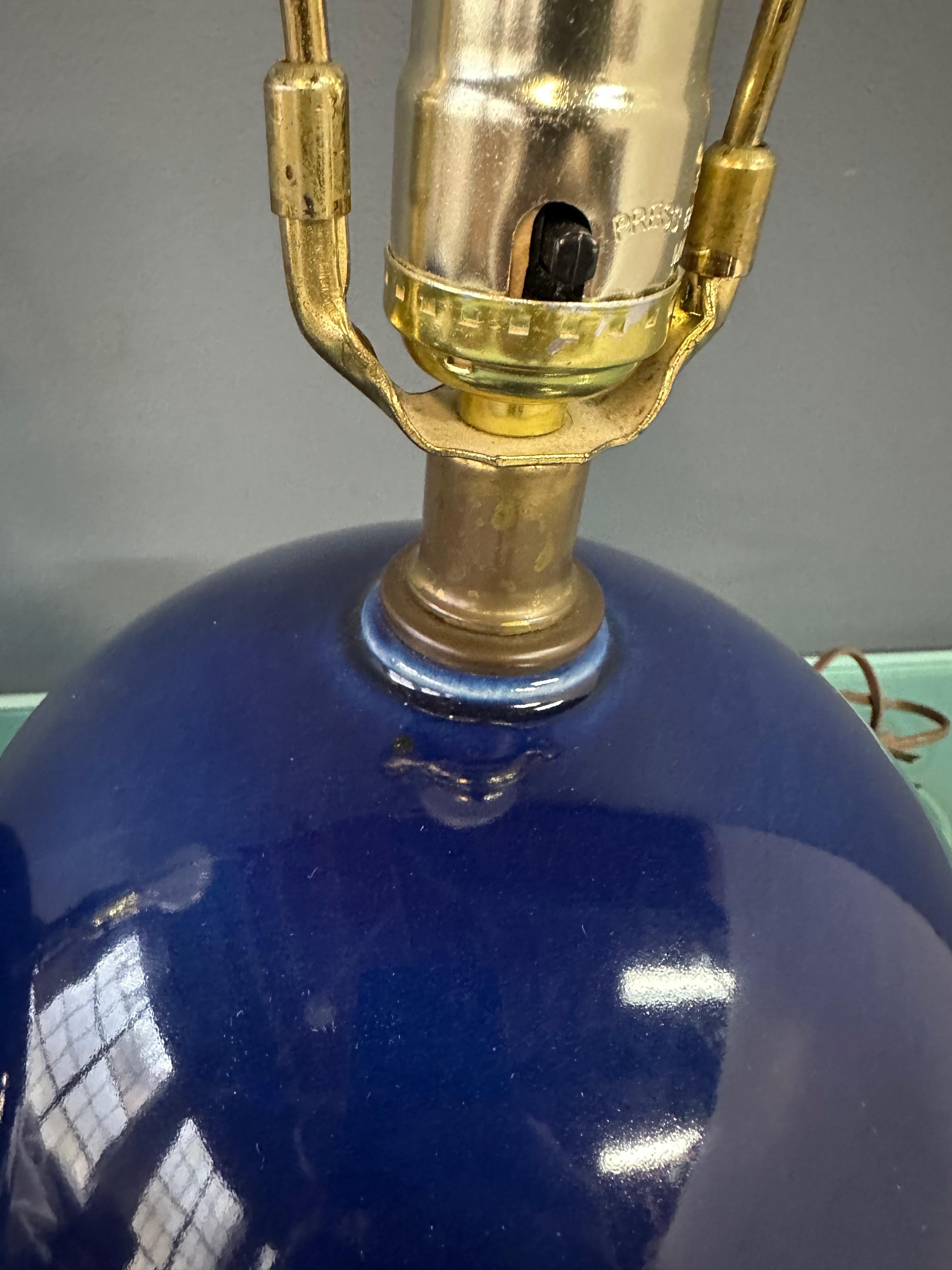 20th Century Pair of Mar-Kel Lighting Spherical Blue Glazed Ceramic Lamps Mid Century