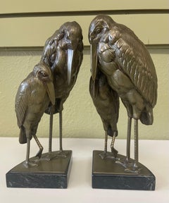 Pair of Marabou Stork Art Deco Bookends in the Style of Marcel-Andre’ Bouraine