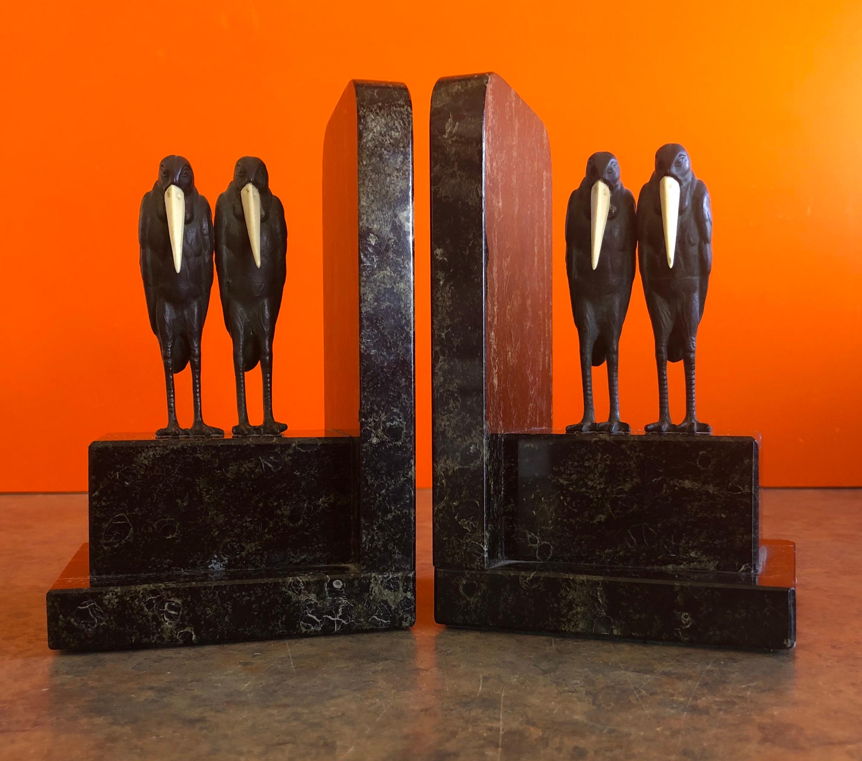 German Pair of Marabou Stork Art Deco Bookends in the Style of Marcel-Andre’ Bouraine