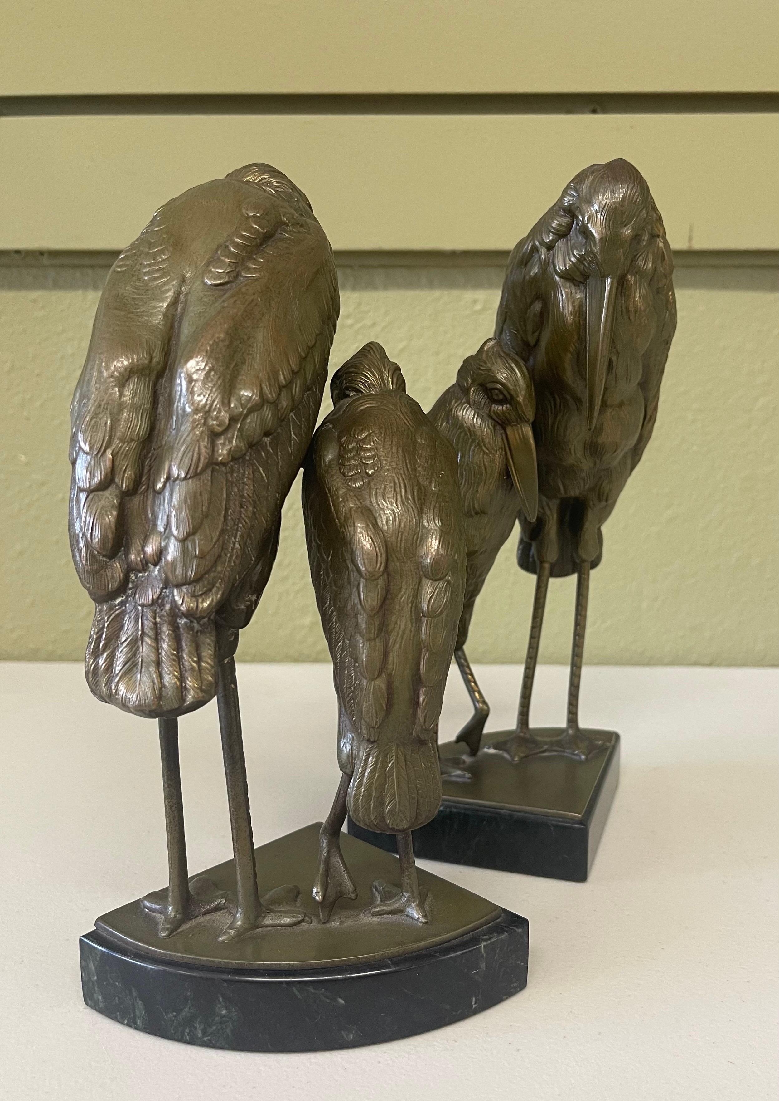 German Pair of Marabou Stork Art Deco Bookends in the Style of Marcel-Andre’ Bouraine