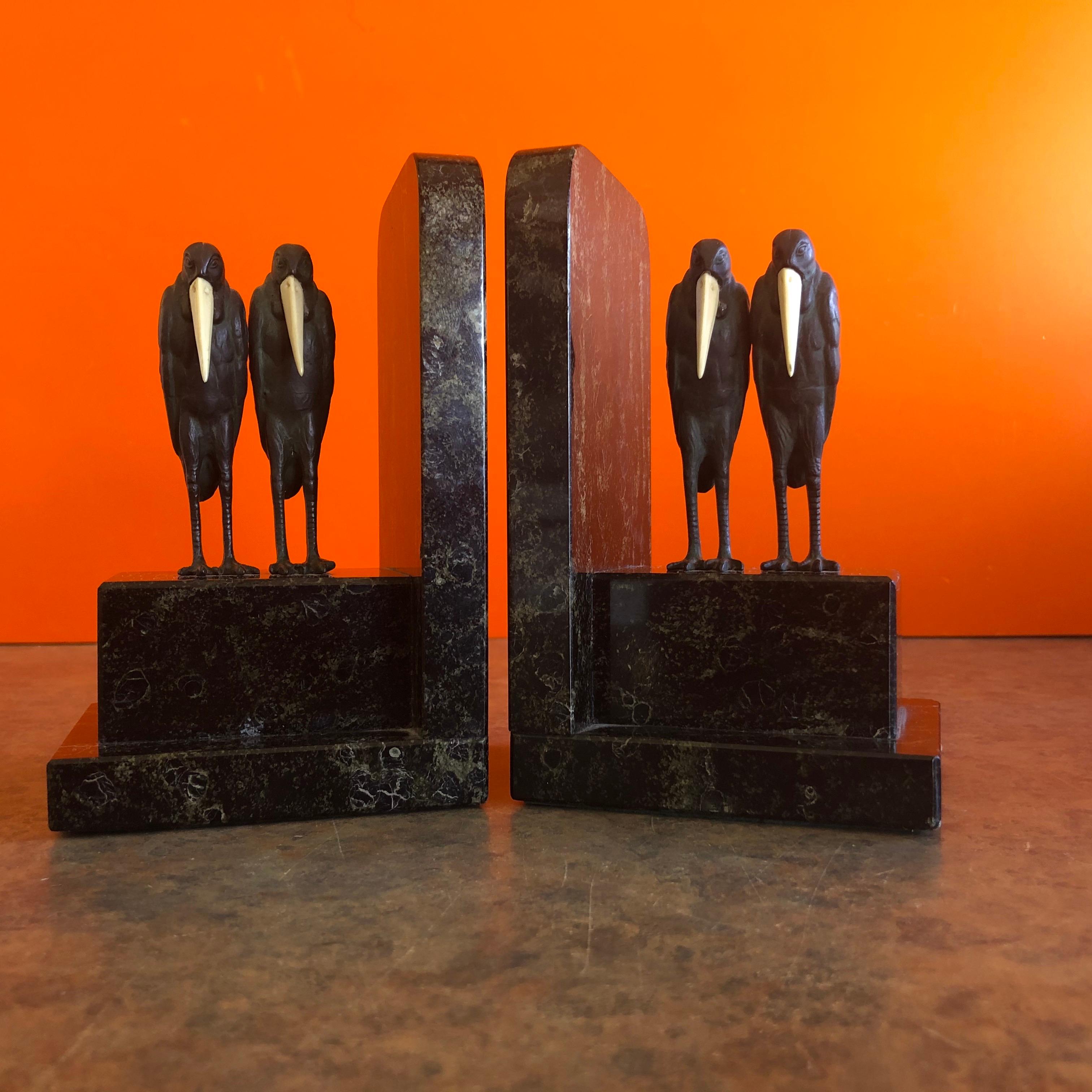 Pair of Marabou Stork Art Deco Bookends in the Style of Marcel-Andre’ Bouraine In Good Condition In San Diego, CA