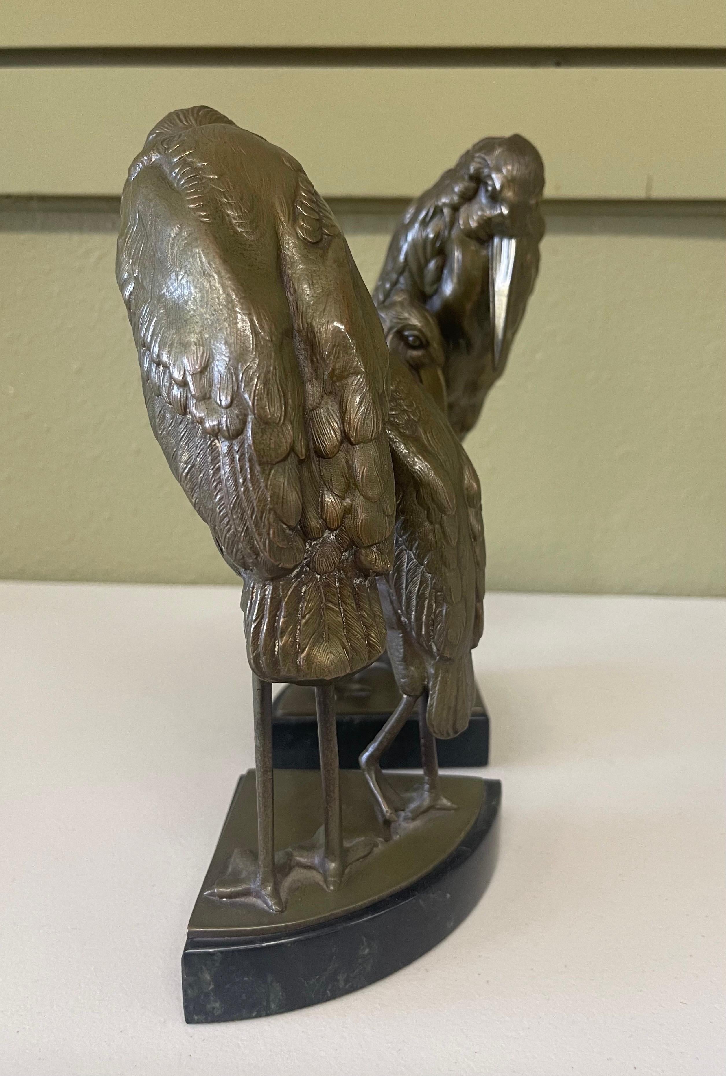 Pair of Marabou Stork Art Deco Bookends in the Style of Marcel-Andre’ Bouraine In Good Condition In San Diego, CA