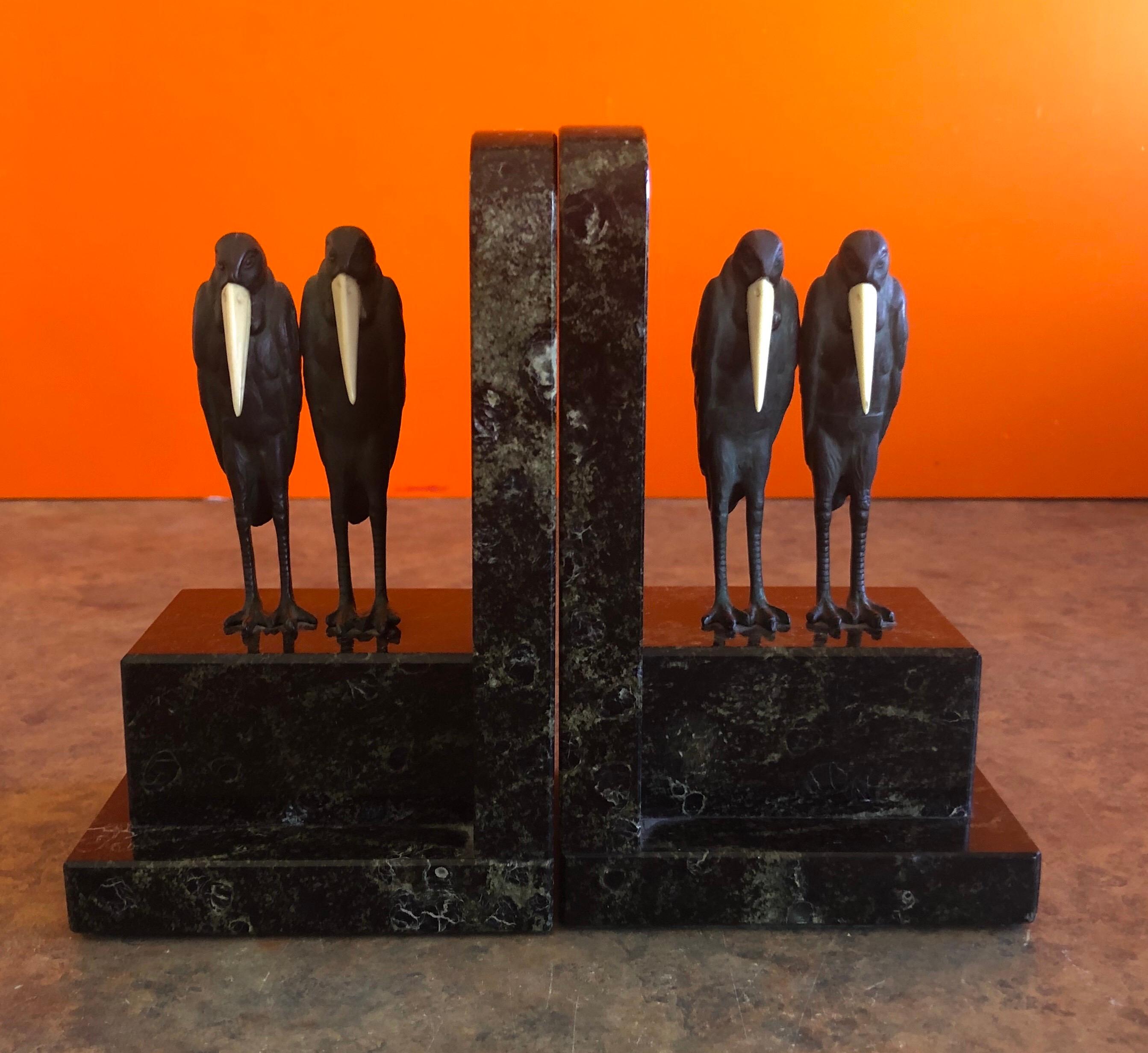 20th Century Pair of Marabou Stork Art Deco Bookends in the Style of Marcel-Andre’ Bouraine