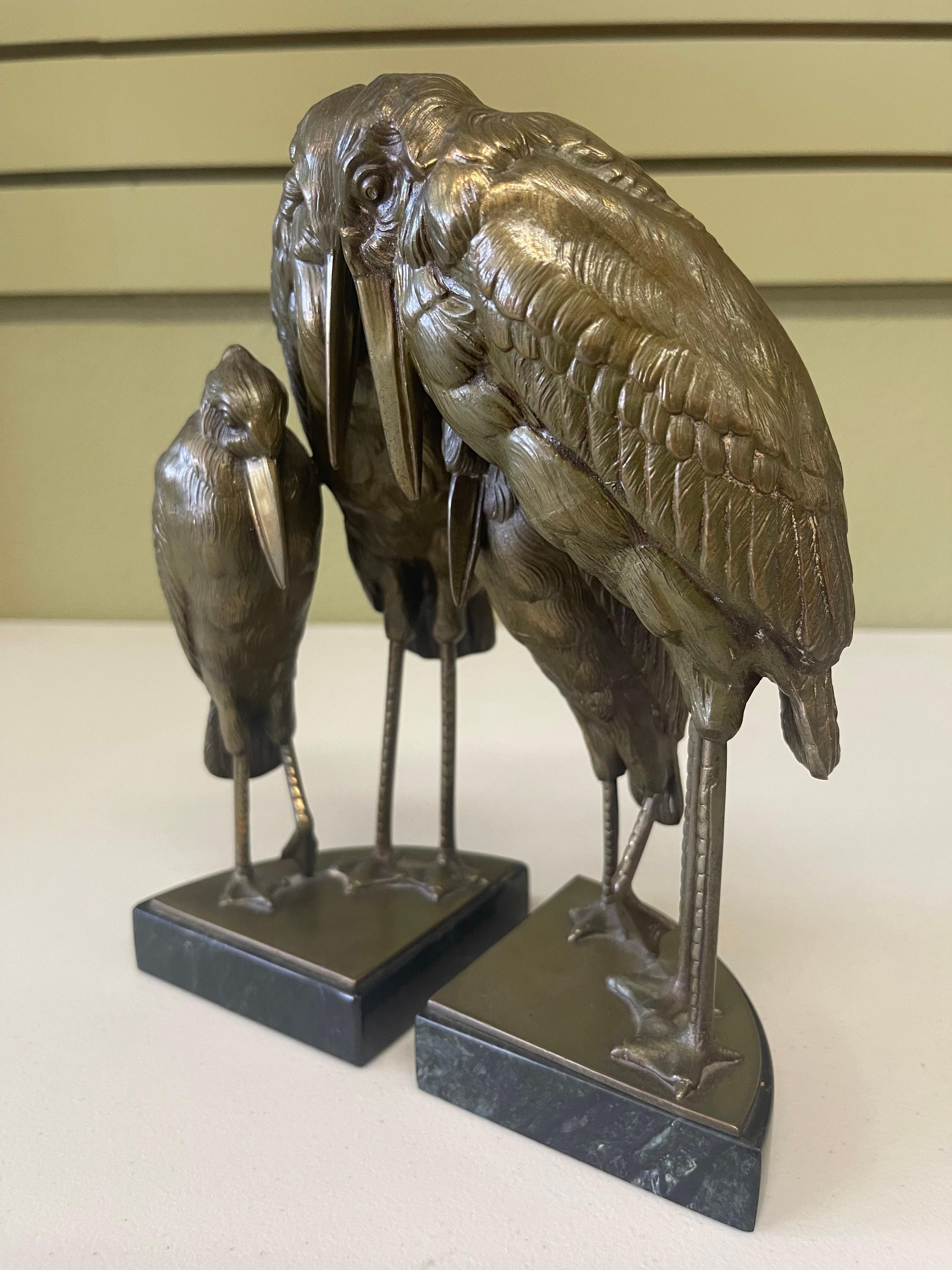20th Century Pair of Marabou Stork Art Deco Bookends in the Style of Marcel-Andre’ Bouraine