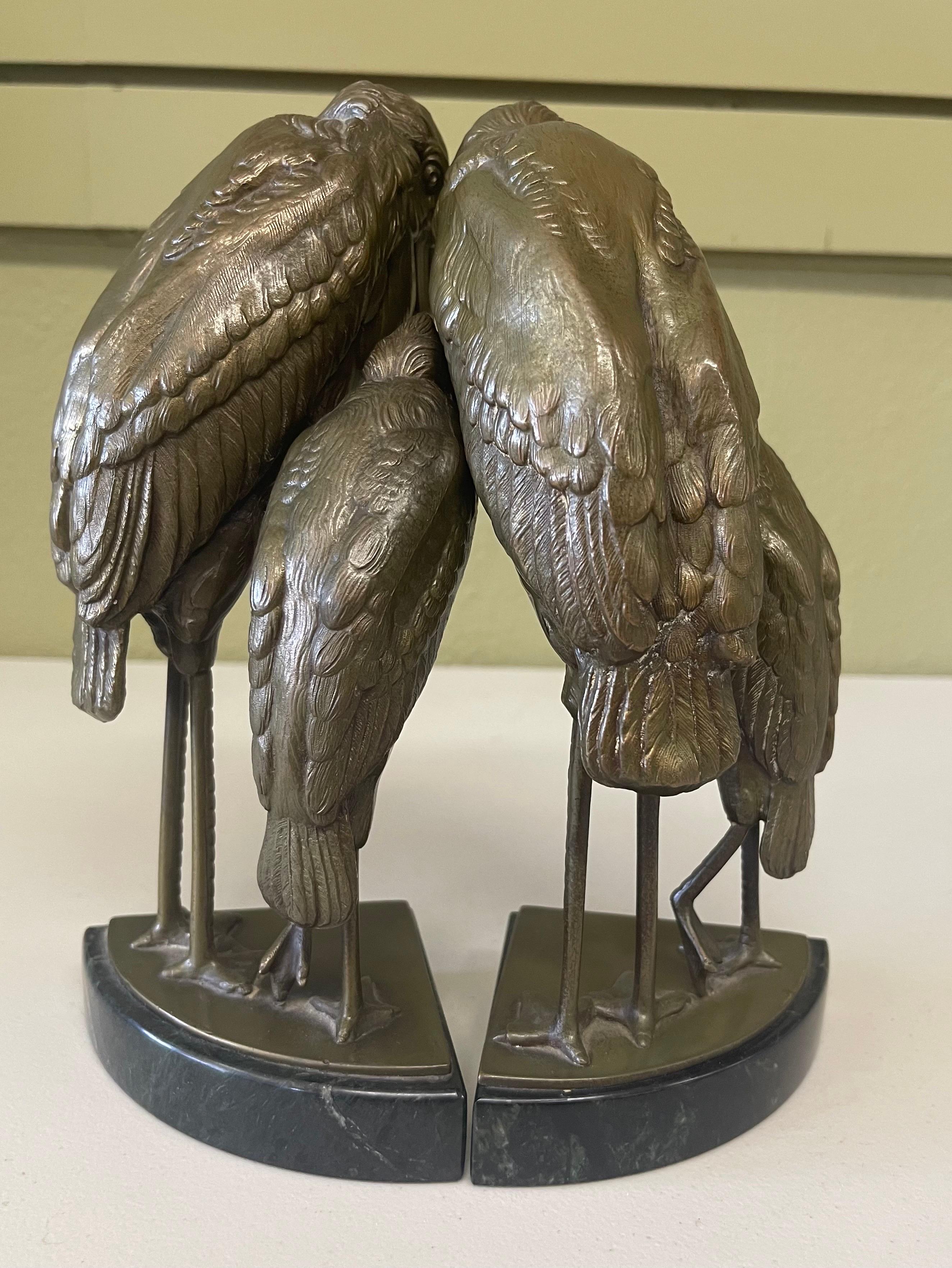 Bronze Pair of Marabou Stork Art Deco Bookends in the Style of Marcel-Andre’ Bouraine
