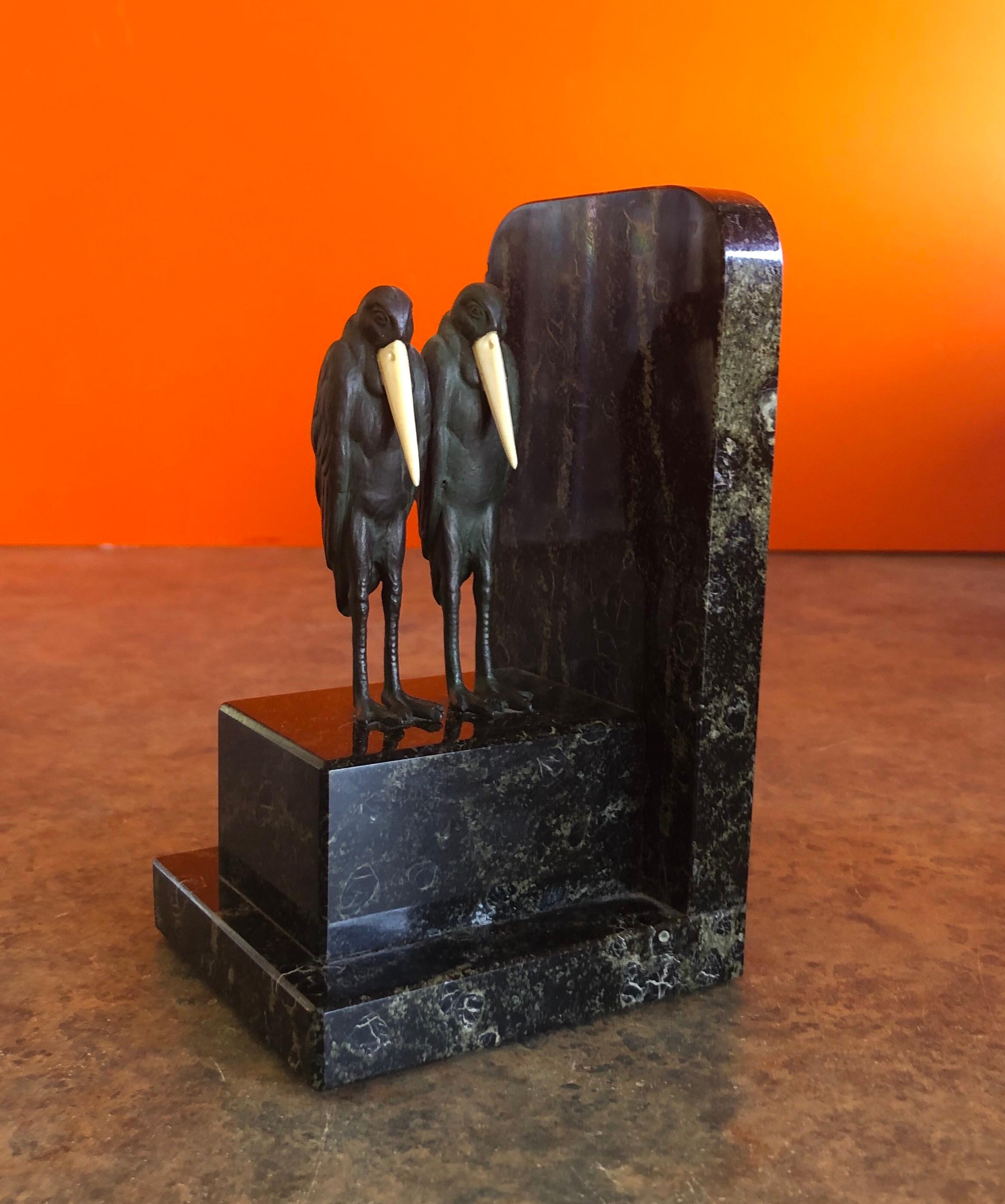 Pair of Marabou Stork Art Deco Bookends in the Style of Marcel-Andre’ Bouraine 1