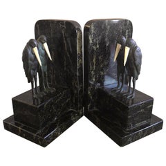 Pair of Marabou Stork Art Deco Bookends in the Style of Marcel-Andre’ Bouraine