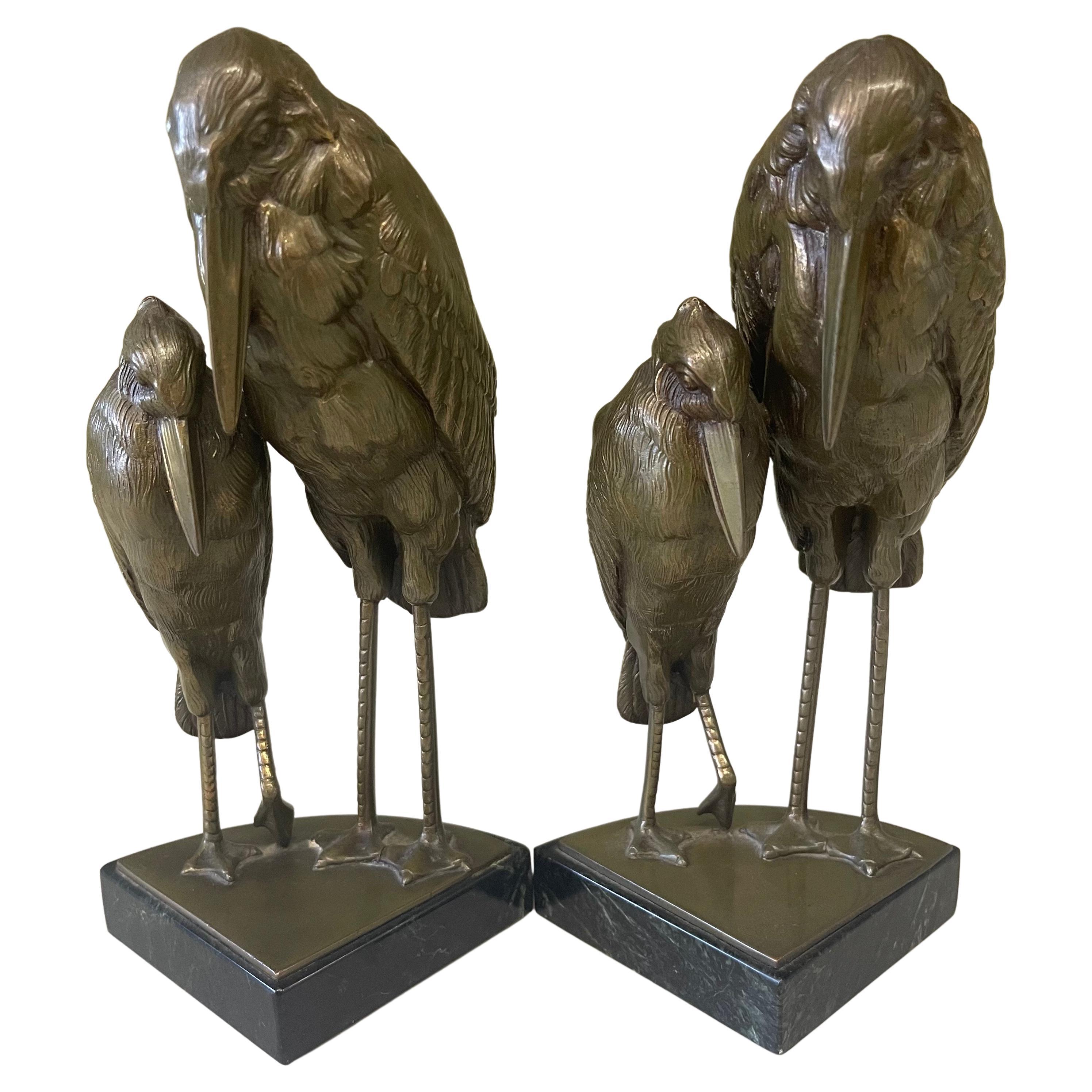 Pair of Marabou Stork Art Deco Bookends in the Style of Marcel-Andre’ Bouraine