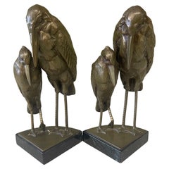 Antique Pair of Marabou Stork Art Deco Bookends in the Style of Marcel-Andre’ Bouraine