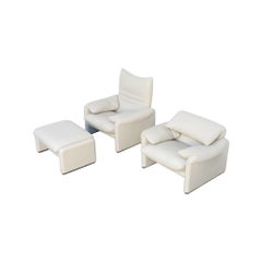 Pair of Maralunga Armchairs and Ottoman by Vico Magistretti for Cassina