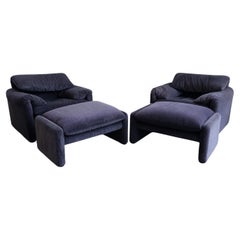 Pair of Maralunga Armchairs and Ottomans by Vico Magistretti for Cassina