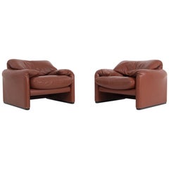 Vintage Pair of Maralunga Armchairs by Vico Magistretti for Cassina