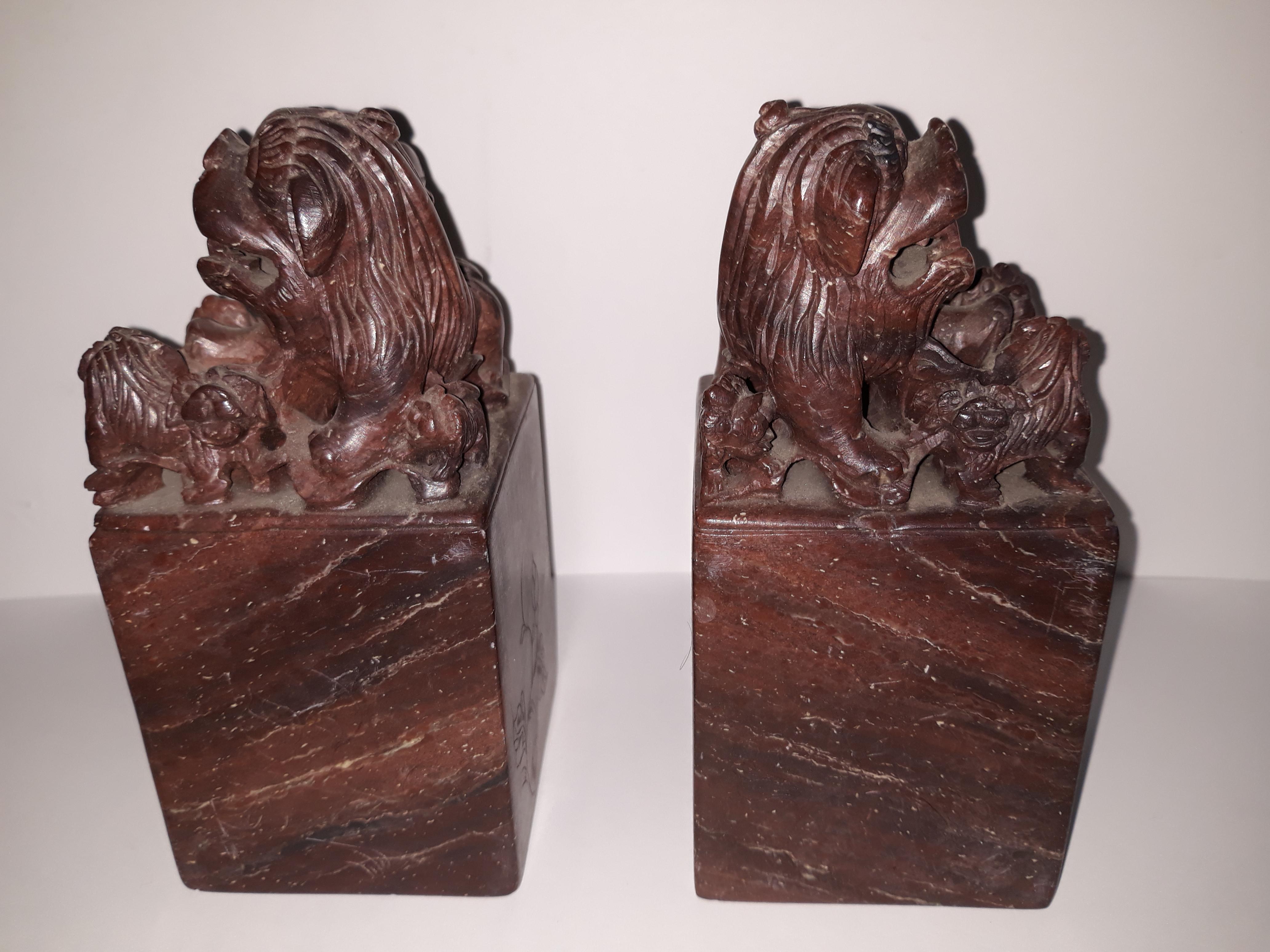 Chinoiserie Pair of Marble Ancient Chinese Bookends Cing Period Emperor Puyi For Sale