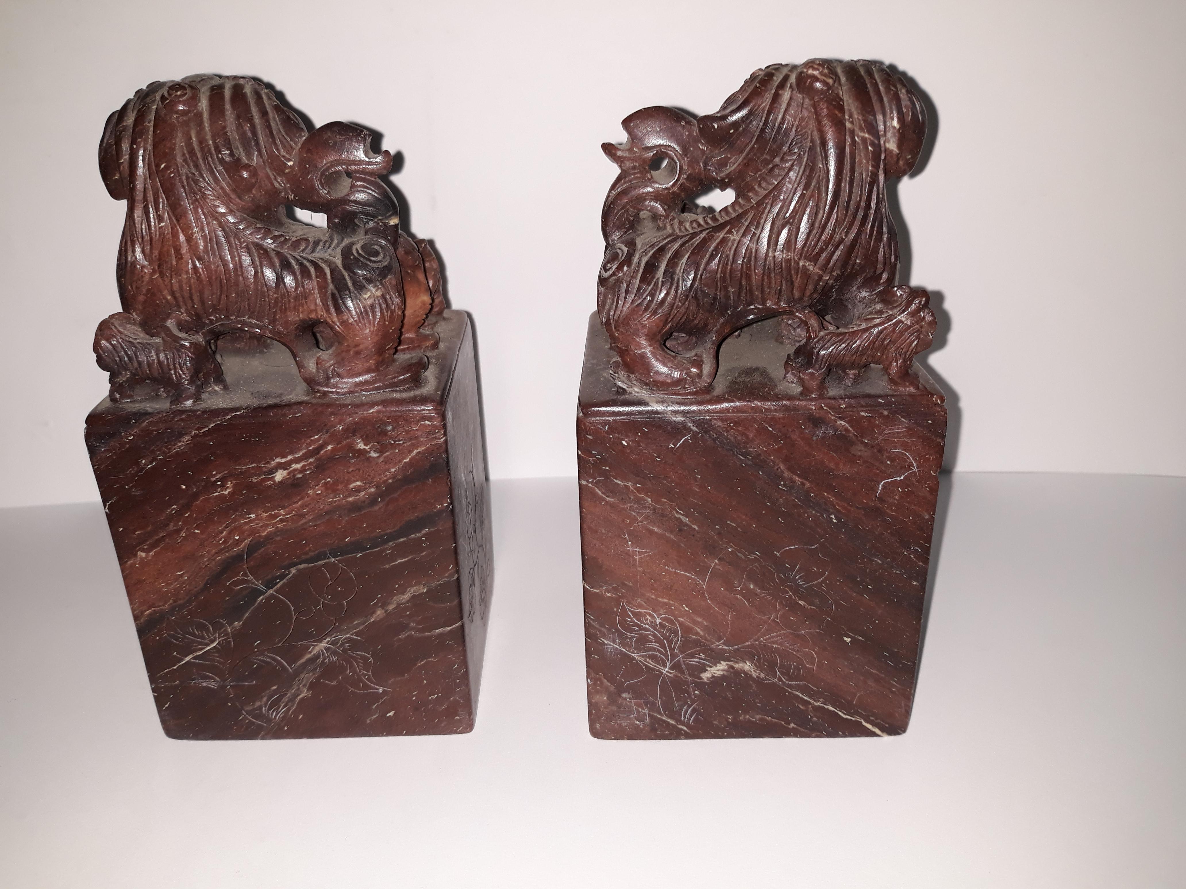 Pair of Marble Ancient Chinese Bookends Cing Period Emperor Puyi In Good Condition For Sale In Lentate sul Seveso (Mb), IT