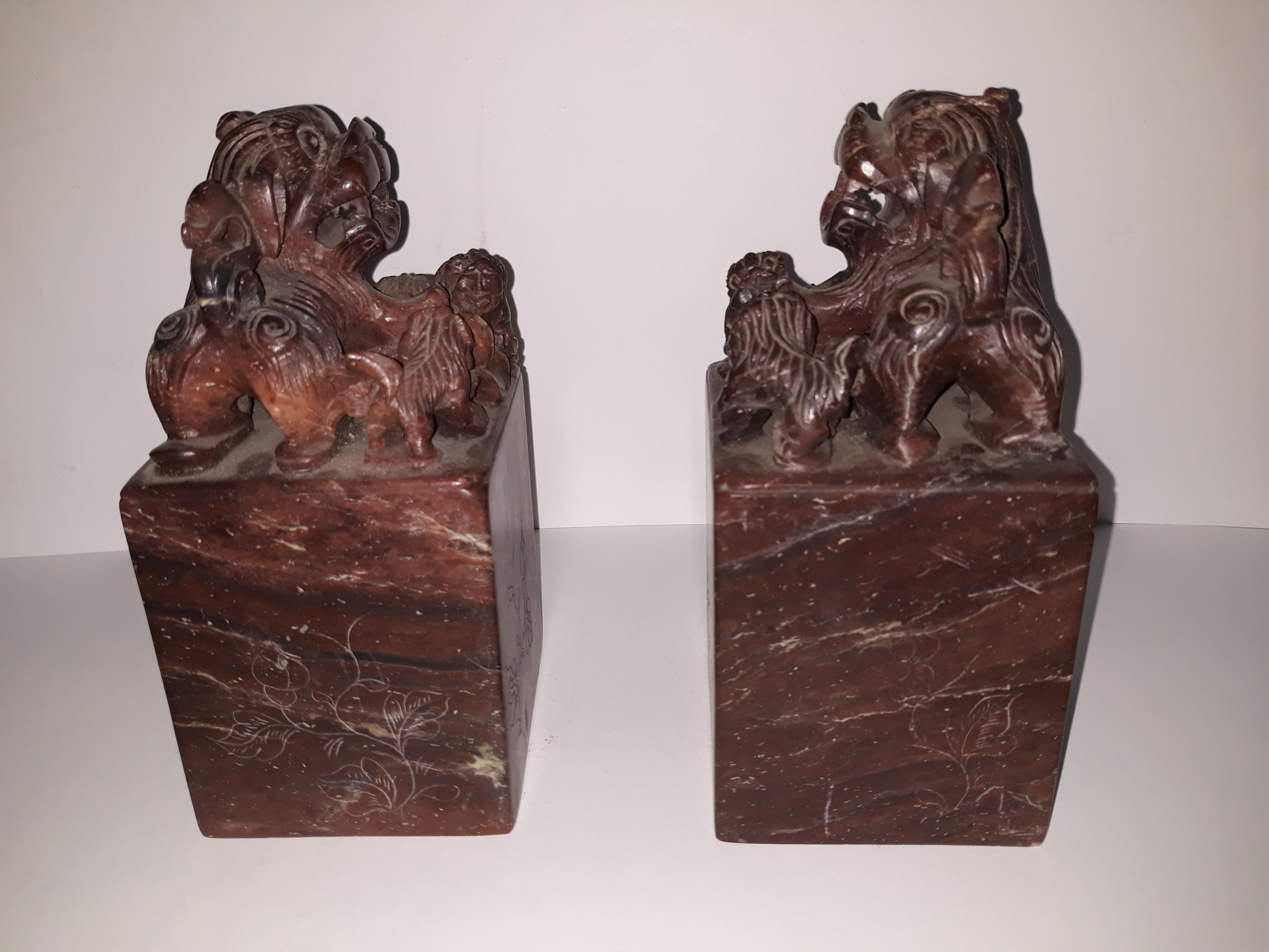 20th Century Pair of Marble Ancient Chinese Bookends Cing Period Emperor Puyi For Sale