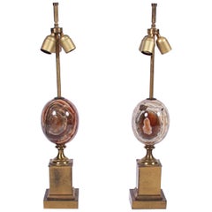 Pair of Marble and Brass Maison Charles Table Lamps, Paris, 1960s
