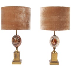 Pair of Marble and Brass Maison Charles Table Lamps, Paris, 1960s