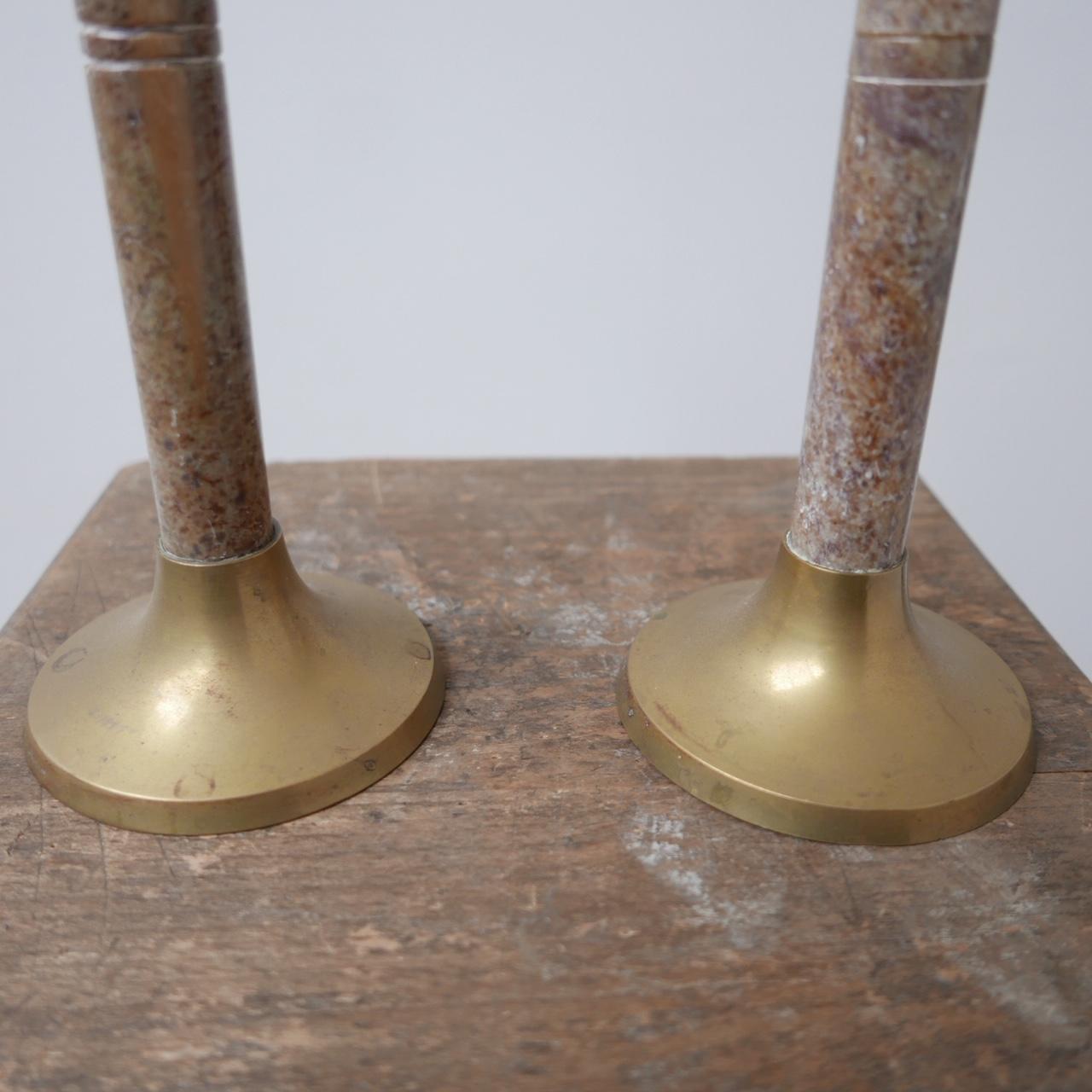Pair of Marble and Brass Midcentury Candlesticks In Excellent Condition In London, GB