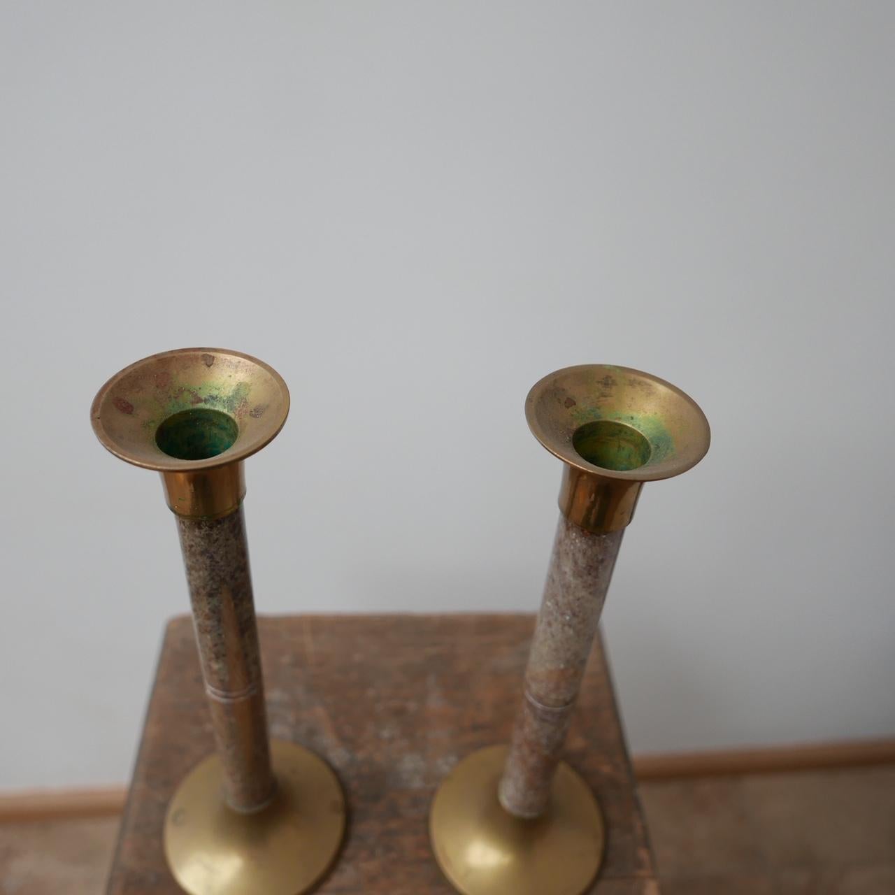 Pair of Marble and Brass Midcentury Candlesticks 1