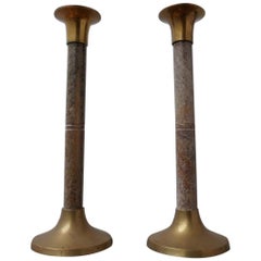 Pair of Marble and Brass Midcentury Candlesticks
