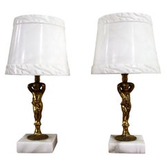 Pair of Marble and Brass Putti Table Lamps, 1970s, France