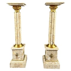 Pair Of Marble And Brass Saddle Columns, 20th Century