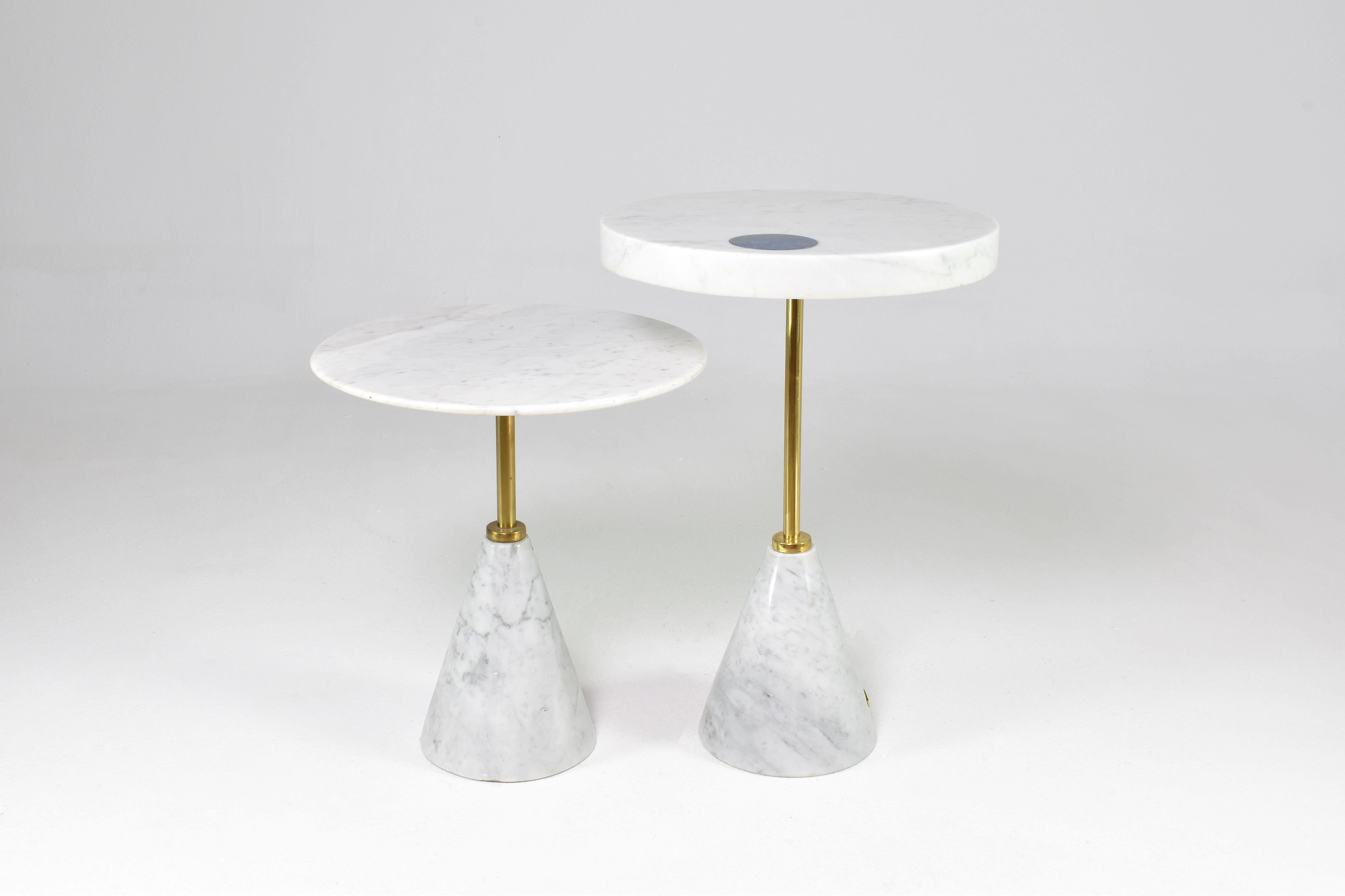 Moroccan Pair of Marble and Brass Side Tables by JAS For Sale