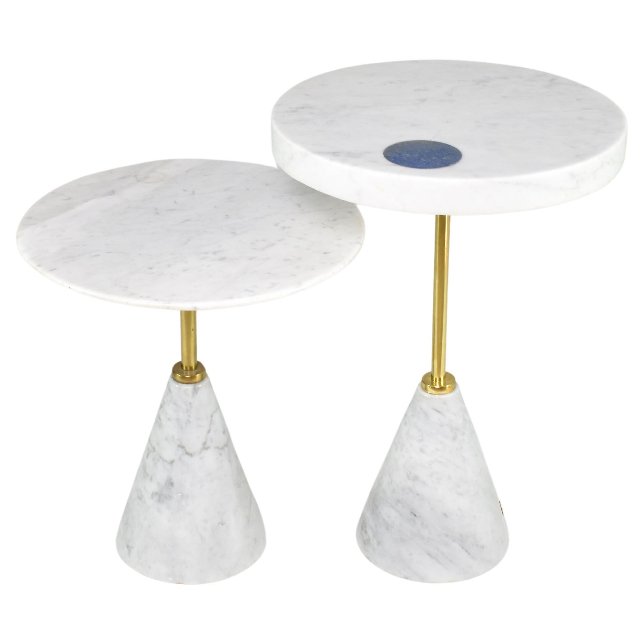Pair of Marble and Brass Side Tables by JAS For Sale