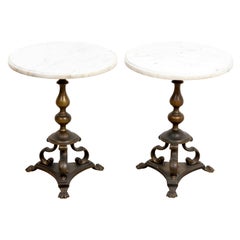 Pair of Marble and Brass Tables on Lion
s Paw Feet