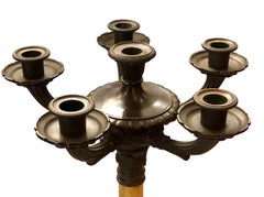 Pair of Antique Marble and Bronze Candelabras