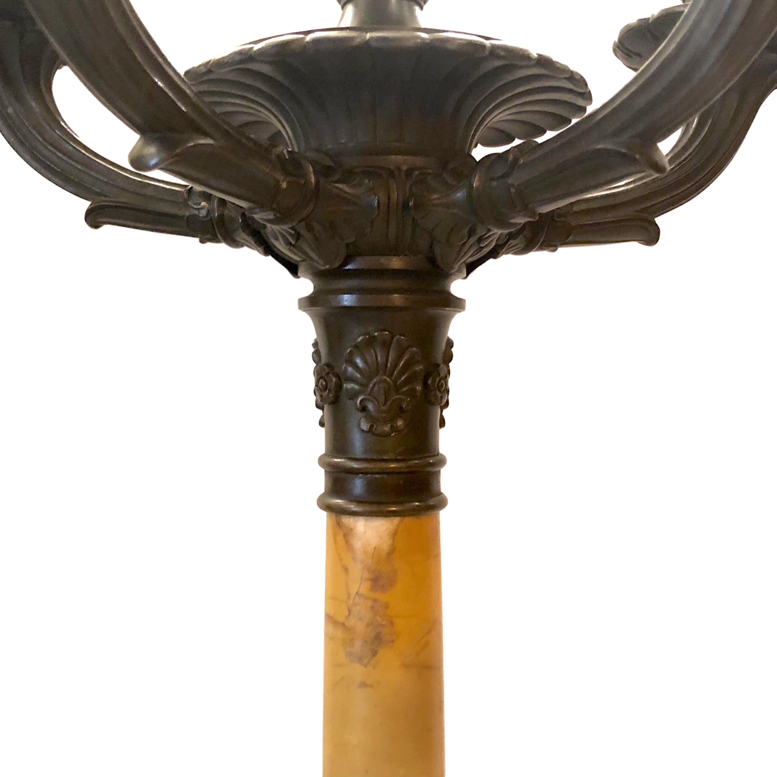 Pair of Antique Marble and Bronze Candelabras In Good Condition For Sale In New York, NY
