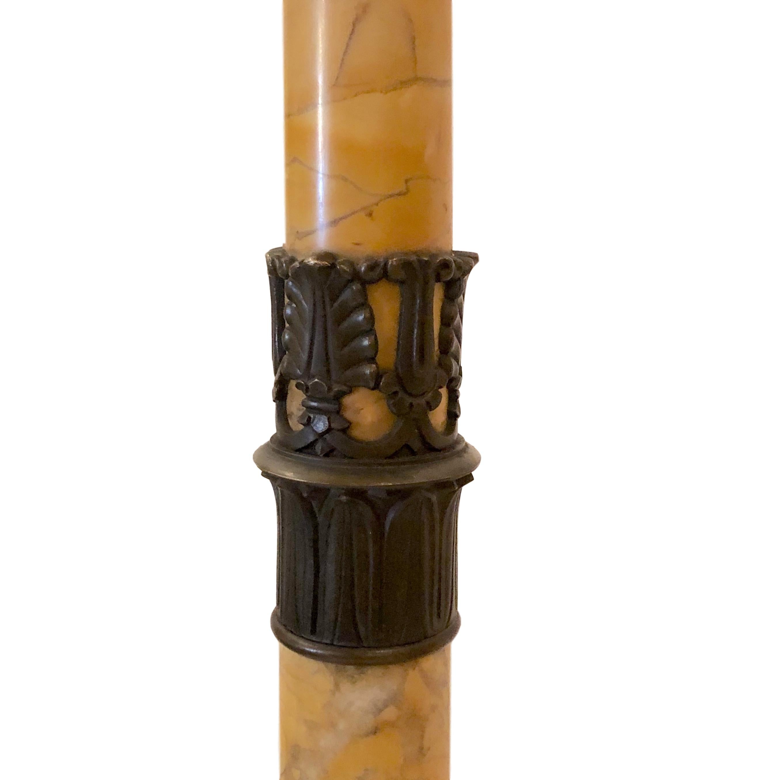 19th Century Pair of Antique Marble and Bronze Candelabras For Sale