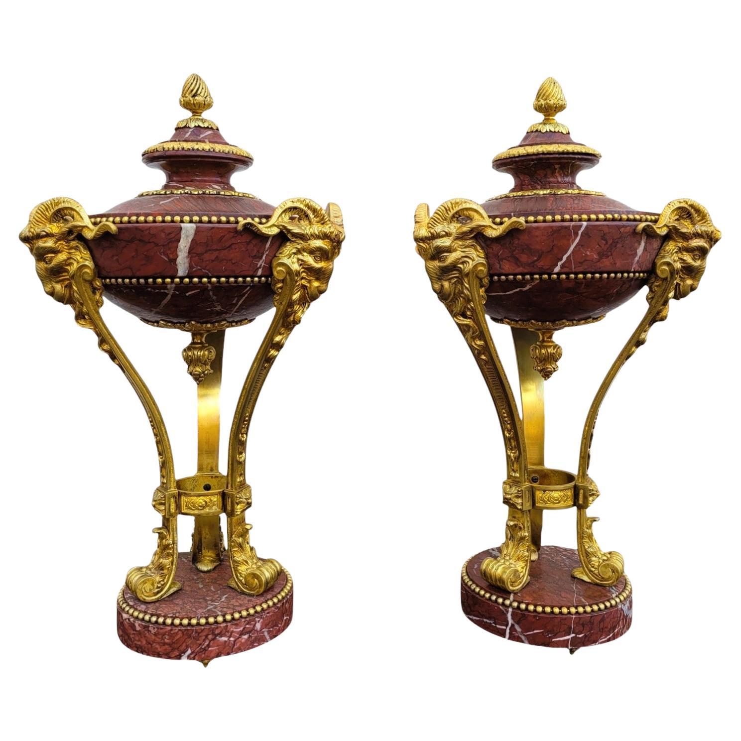 Pair Of Marble And Bronze Cassolettes, 19th Century