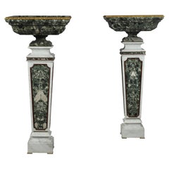 Pair of Marble and Bronze Urns on Marble Pedestals, France, Early 20th Century