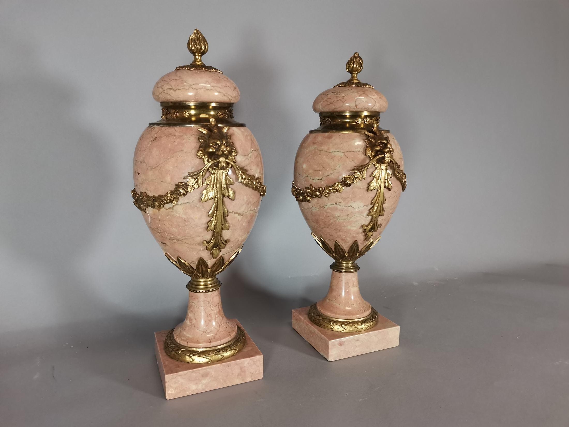 French Pair of Marble and Gild Bronze Vase from the Early 1900, 20th Century For Sale