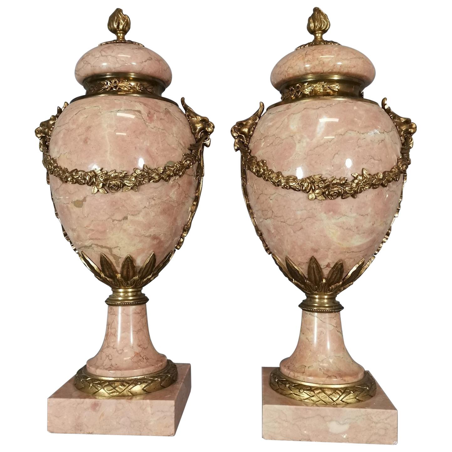 Pair of Marble and Gild Bronze Vase from the Early 1900, 20th Century For Sale