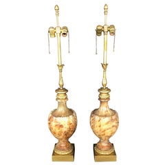 Antique Pair of Marble and Onyx Lamps