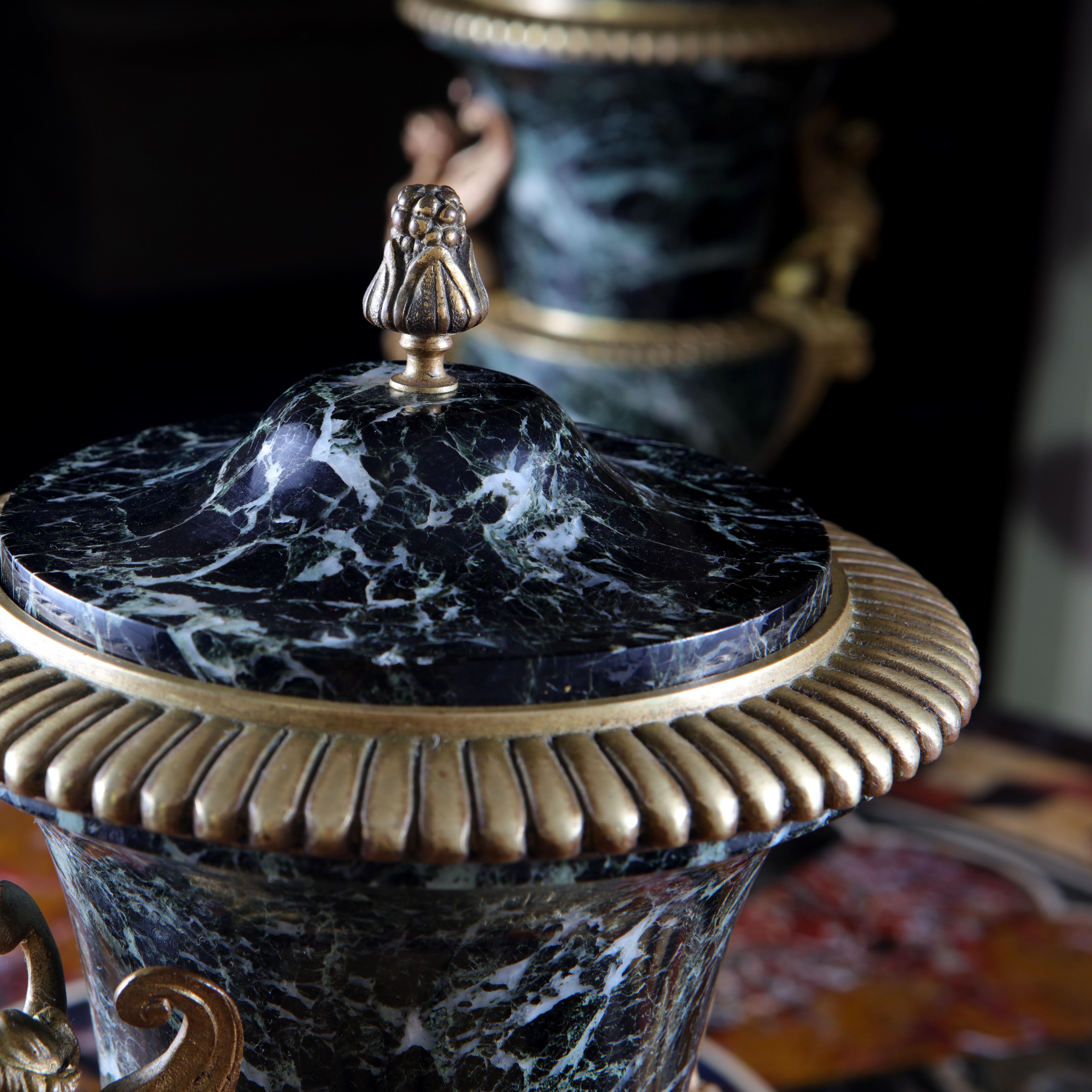 Pair Of Marble And Ormolu Classical Urns For Sale 2