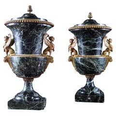 Paire d'urnes classiques en marbre et bronze doré