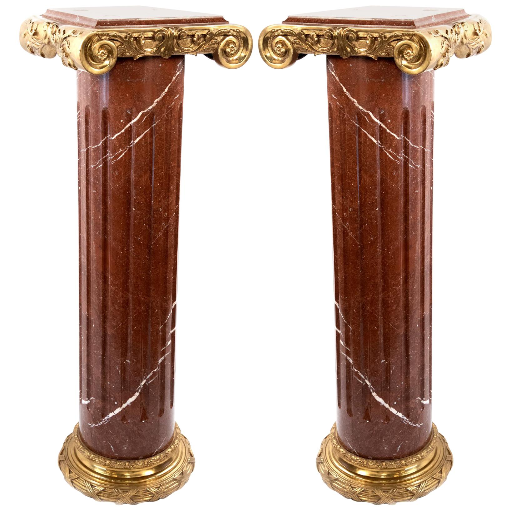 Pair of Marble and Ormolu Pedestals in the Form of an Ionic Pillar