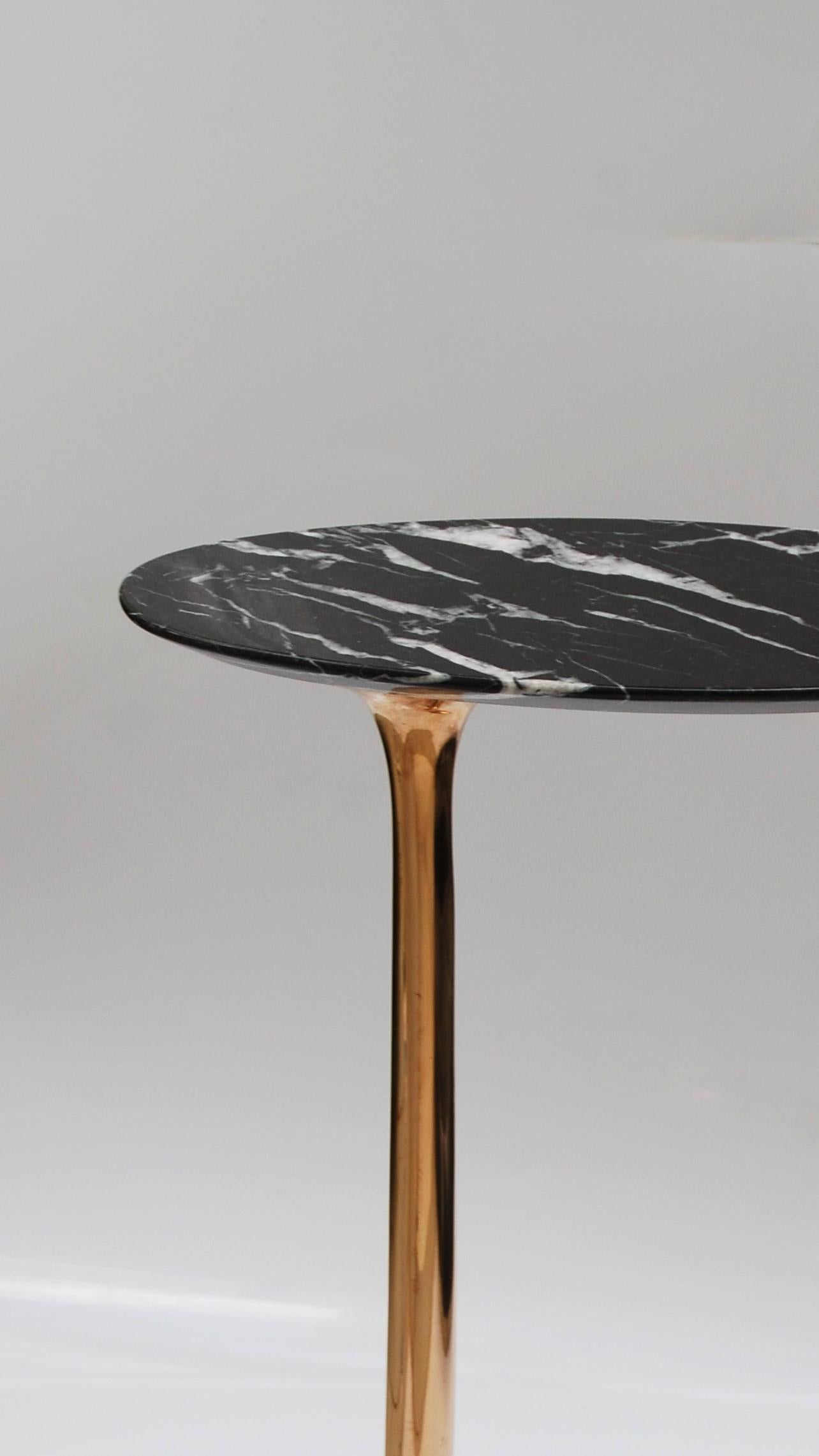 Modern Pair of Marble and Polished Bronze Tables by Fakasaka Design For Sale