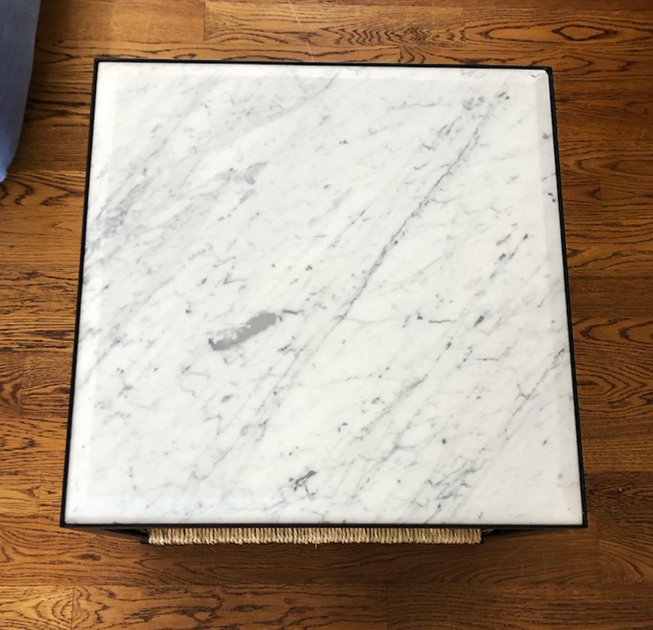 Modern Pair of Marble and Rush Side Tables For Sale