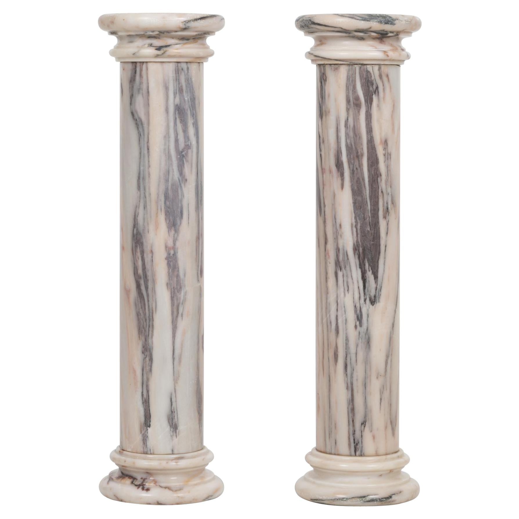 Pair of Marble Architectural Display Columns in Calacatta Pink Quarried in Italy
