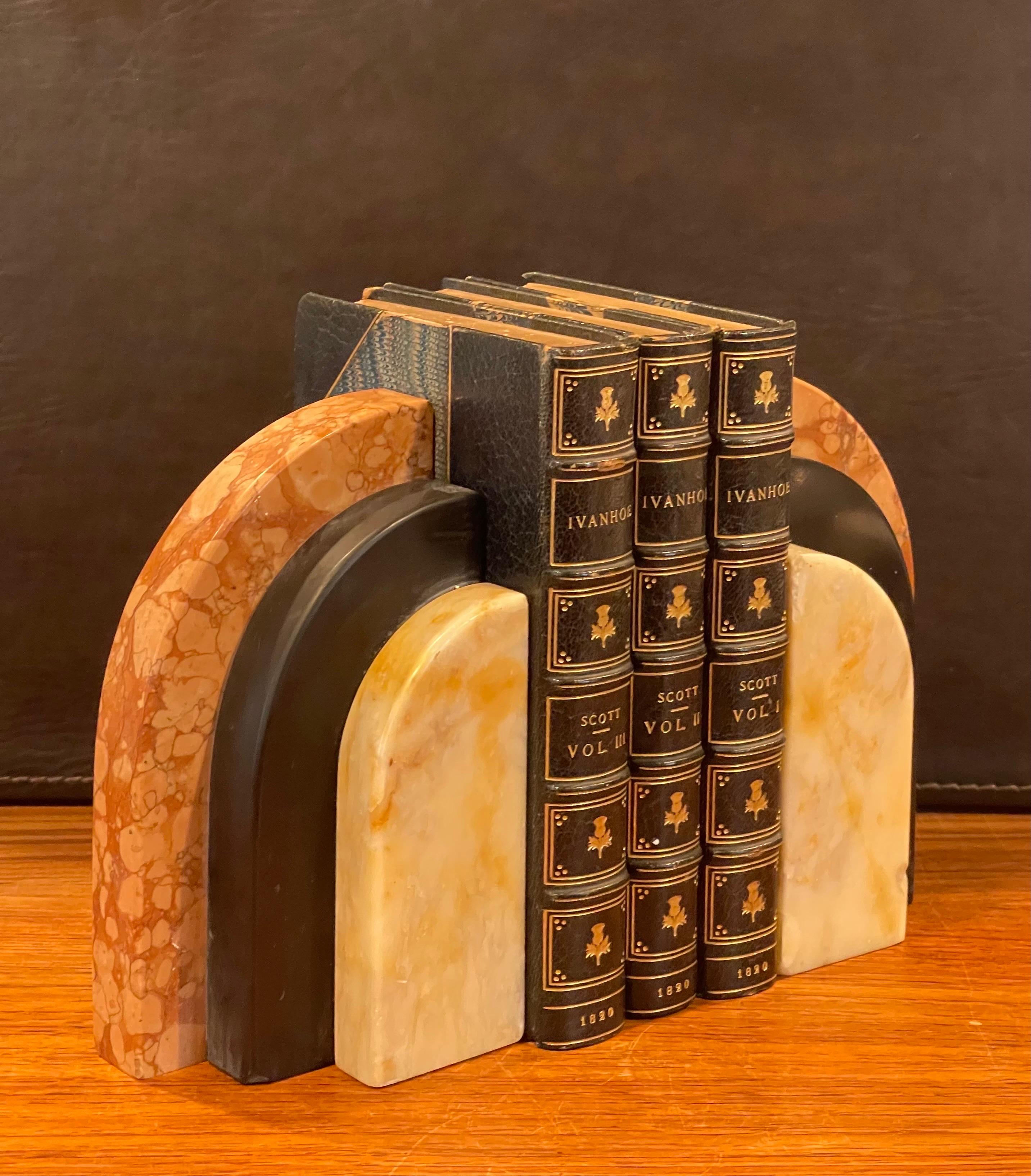 Pair of Marble Art Deco Arched Bookends In Good Condition In San Diego, CA