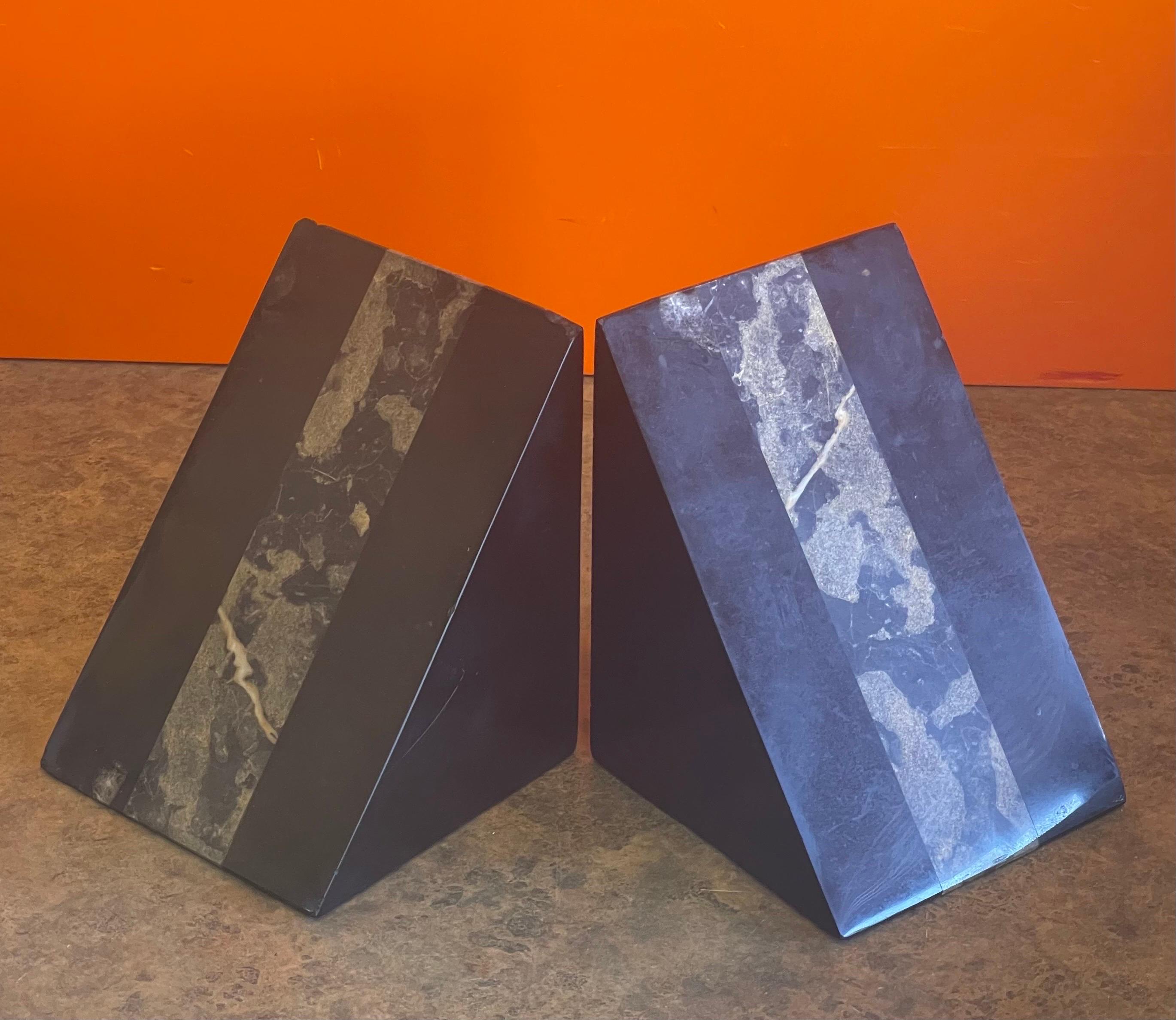 American Pair of Marble Art Deco Triangle Bookends For Sale