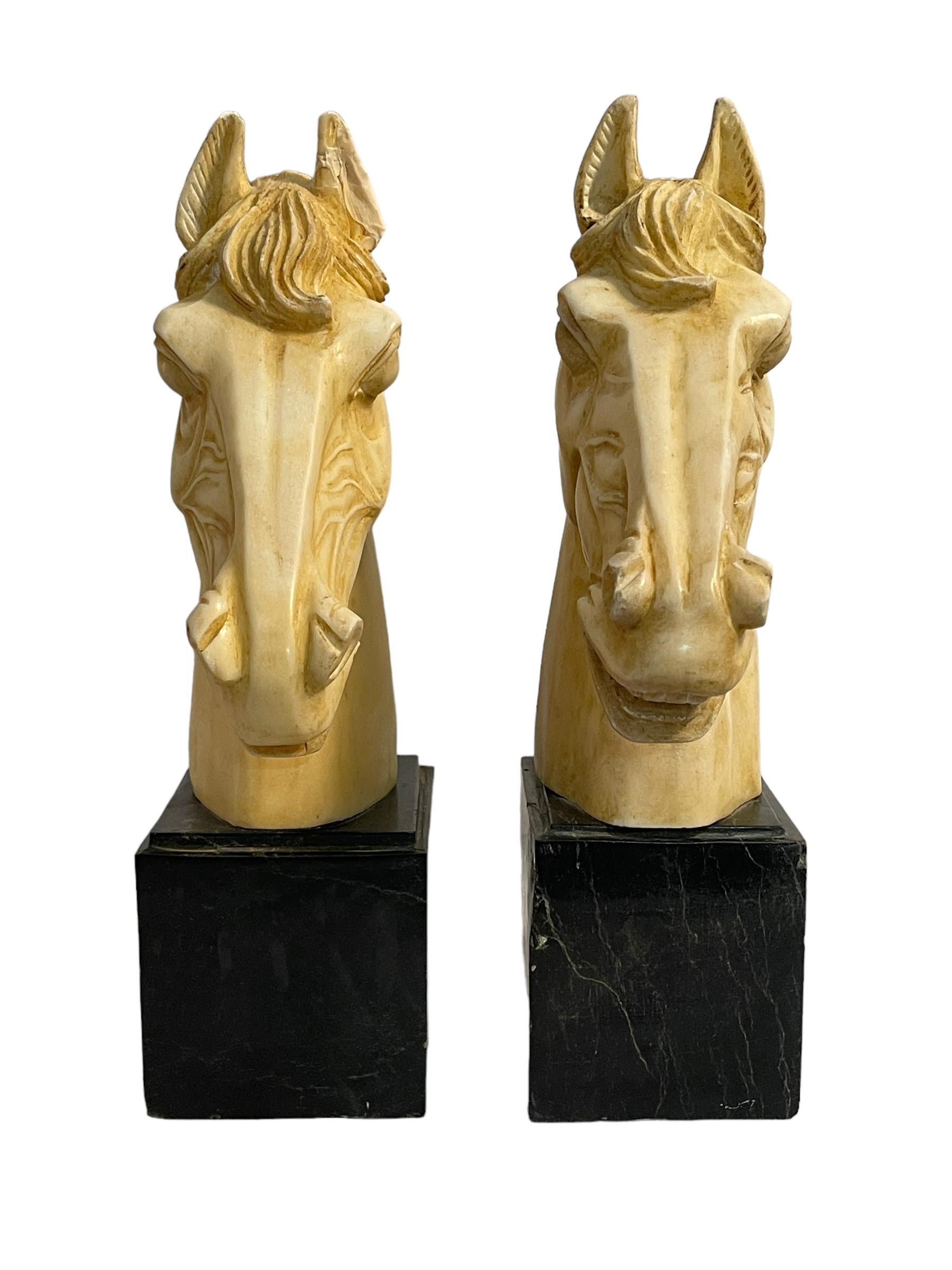 Italian Pair of marble bookends, horse heads For Sale